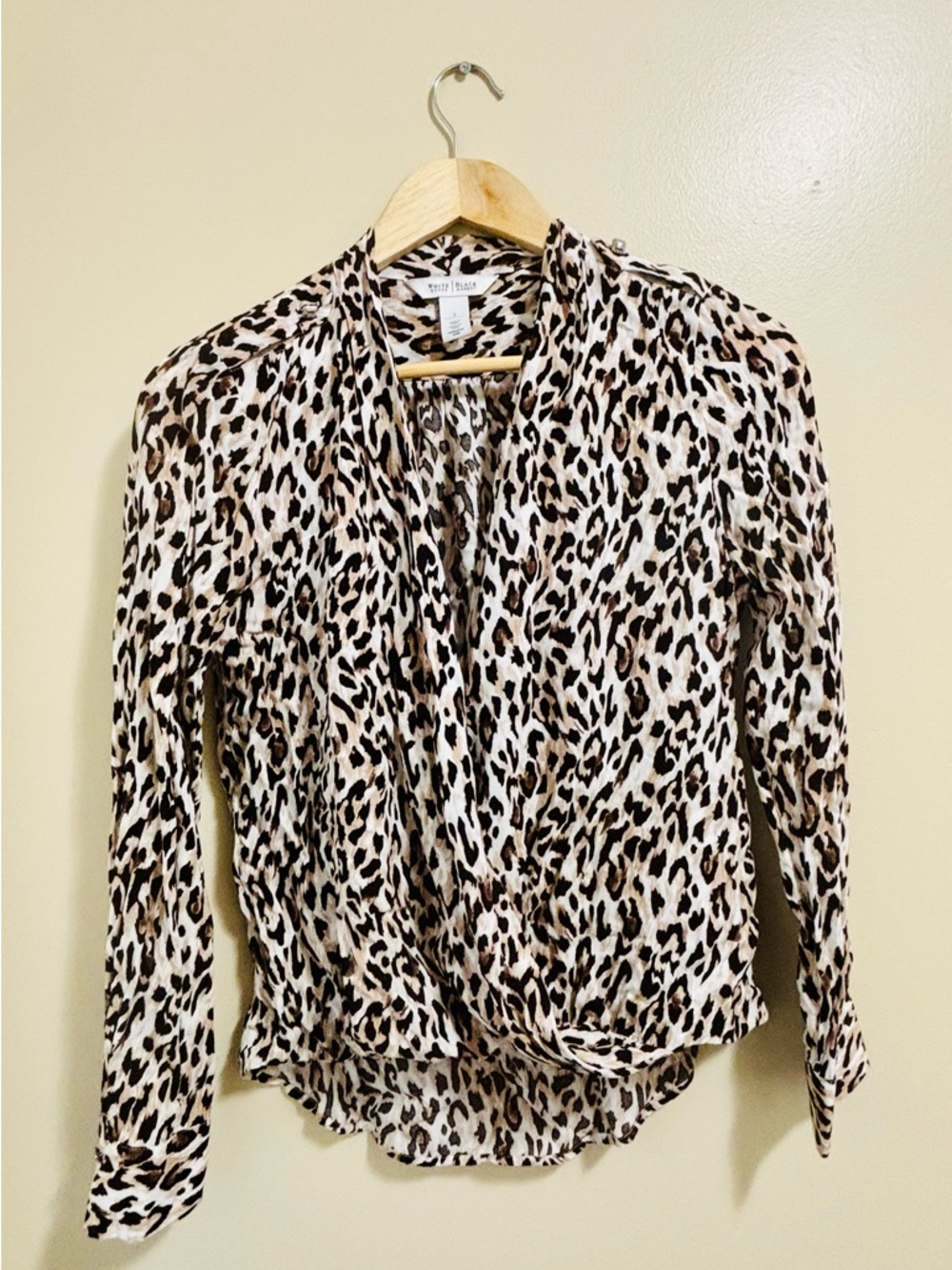 White House Black Market Animal Print Wrap Blouse - Brown & Black, Size 2